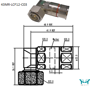43MR-LCF12-C03 Разъем 4.3‑10 Male угловой для фидерного кабеля 1/2" | Серия OMNI FIT Standard, 6 ГГц